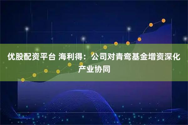 优股配资平台 海利得：公司对青鸾基金增资深化产业协同
